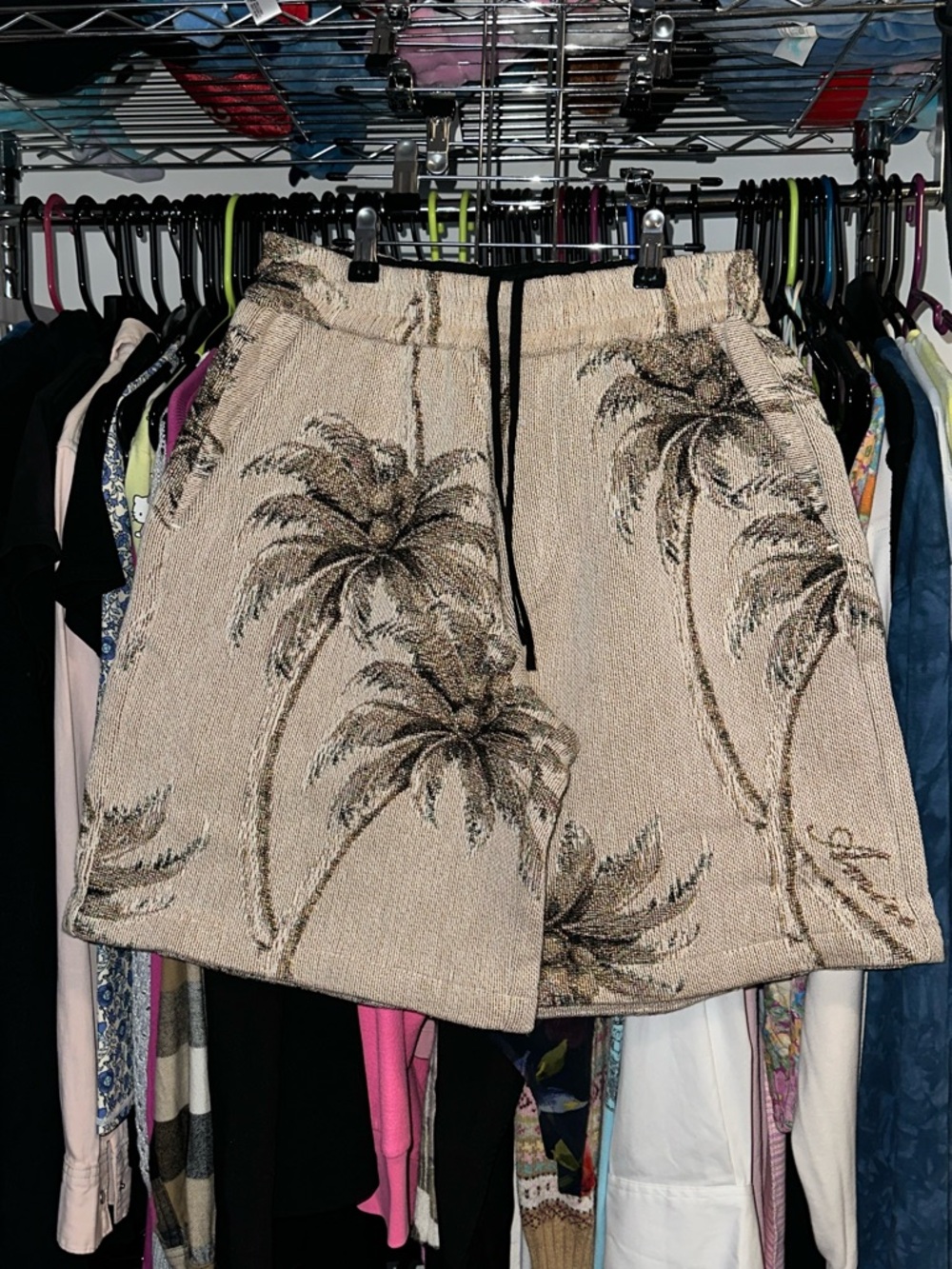 AMIRI Beige Palm-Tree Drawstring Bermuda Shorts